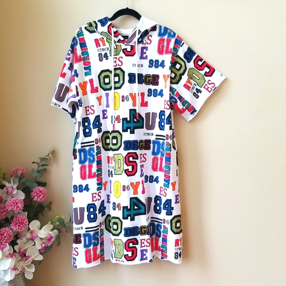 Multi Colored Lettered/ Numbered Hooded Sweater Dress - Picture 2 of 8